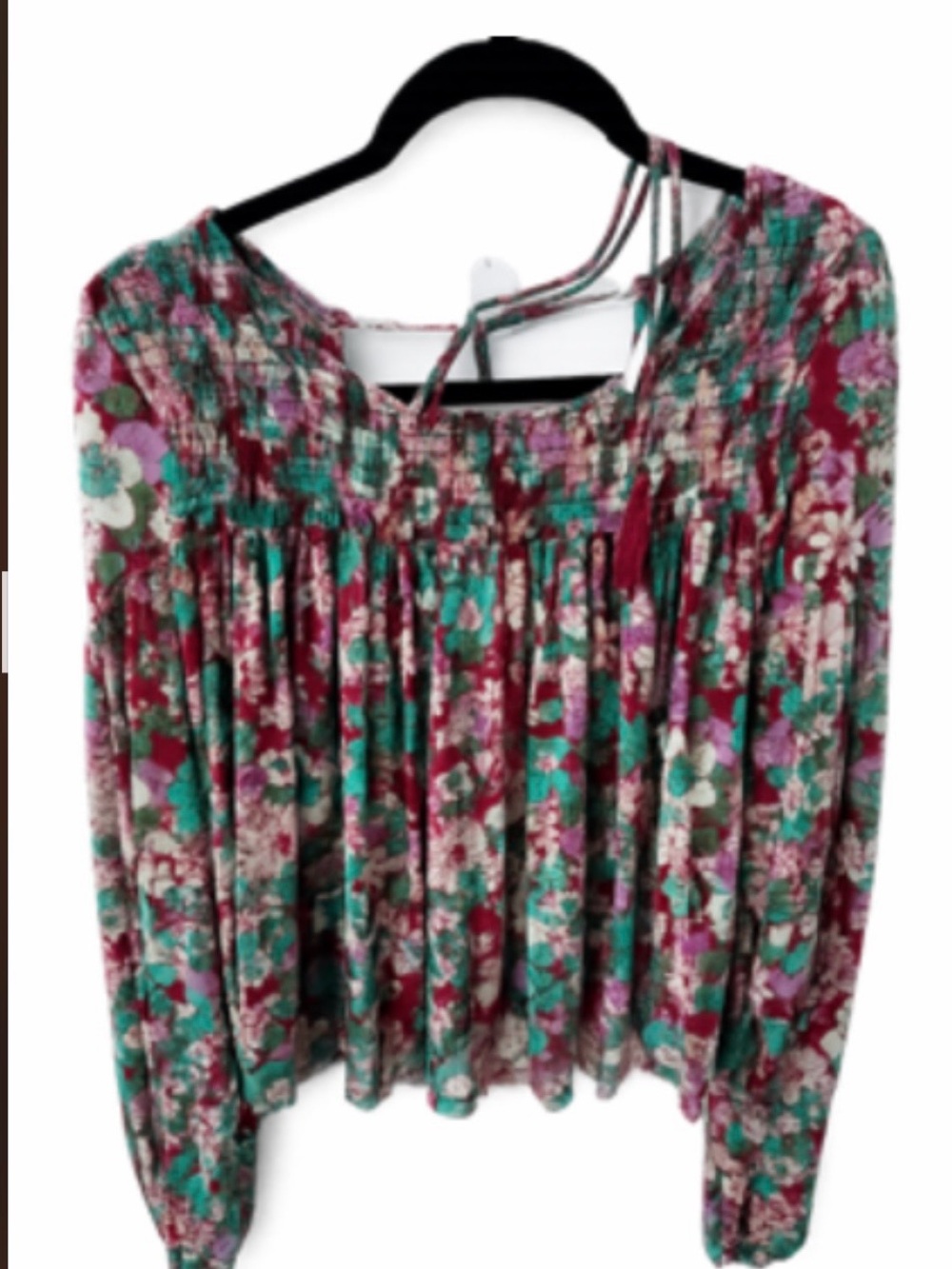 Free People “Up for anything” Floral Peasant Blouse - Burgundy & Teal